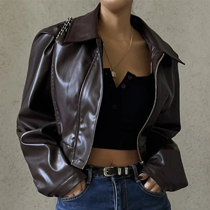 Autumn Faux Leather Short Jacket