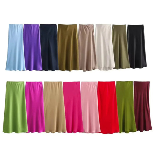 New chic fashion multi color satin texture skirt