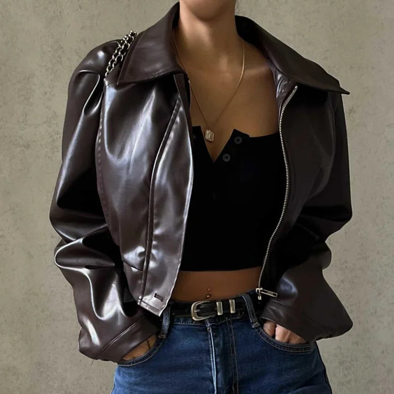 Autumn Faux Leather Short Jacket